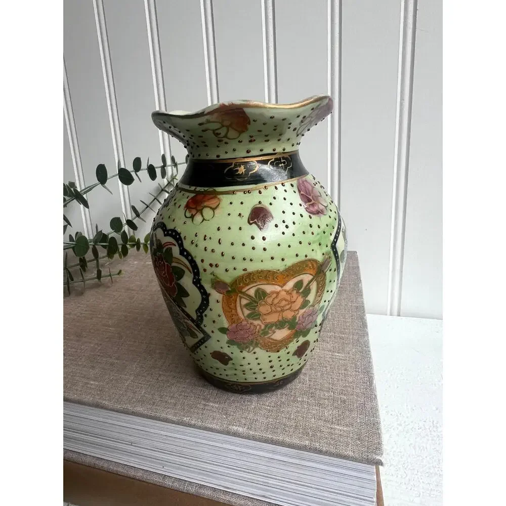 Vintage Aris Import Blue Bird Motif Asian-Inspired Floral Vase | 5